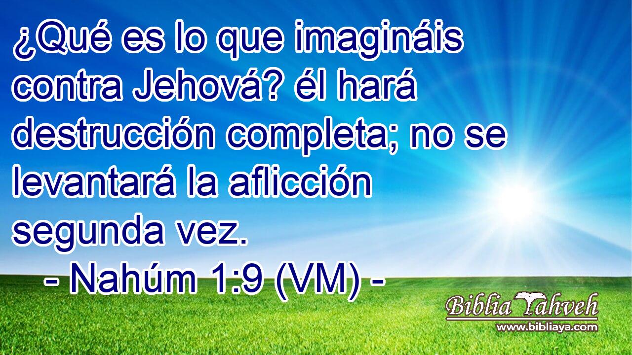  ¿Qué es lo que imagináis contra Jehová? él hará destrucción completa; no se levantará la aflicción segunda vez. 
