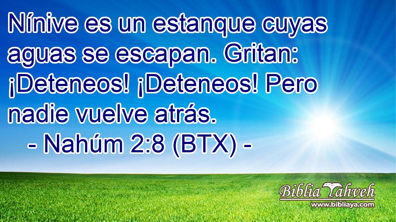 Nínive es un estanque cuyas aguas se escapan. Gritan: ¡Deteneos! ¡Deteneos! Pero nadie vuelve atrás.