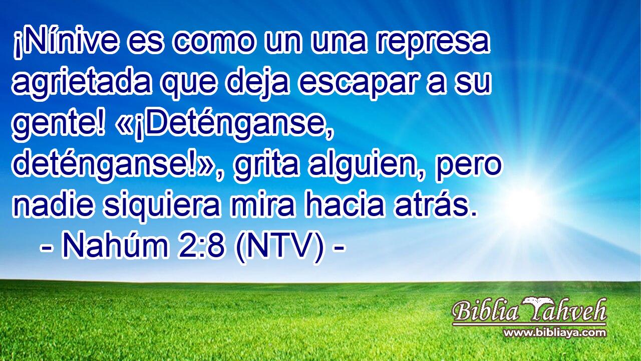 ¡Nínive es como un una represa agrietada que deja escapar a su gente! «¡Deténganse, deténganse!», grita alguien, pero nadie siquiera mira hacia atrás.