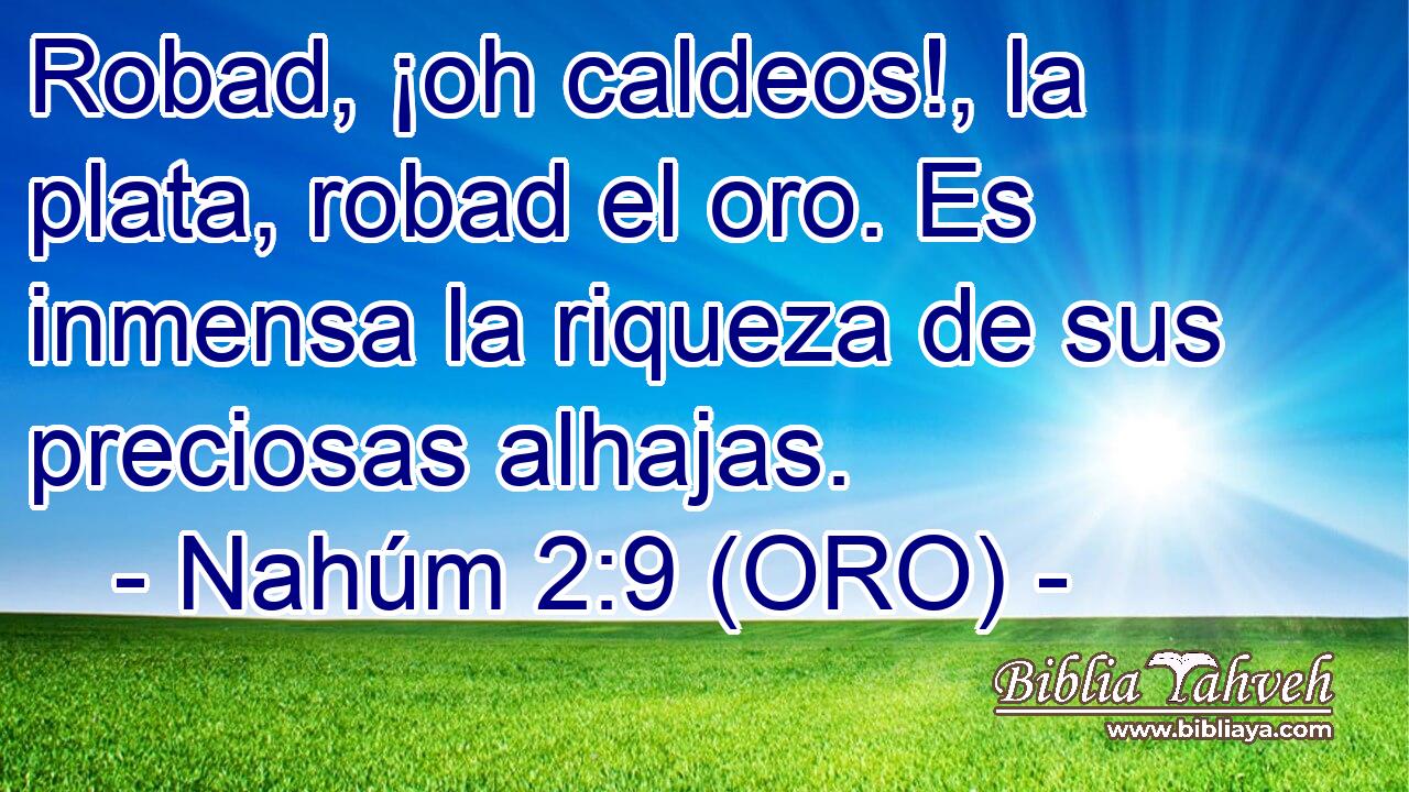  Robad, ¡oh caldeos!, la plata, robad el oro. Es inmensa la riqueza de sus preciosas alhajas. 