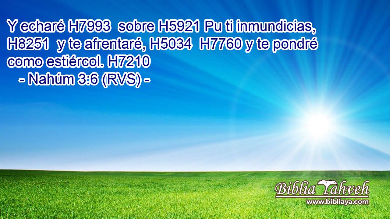 Y echaré H7993  sobre H5921 Pu ti inmundicias, H8251  y te afrentaré, H5034  H7760 y te pondré como estiércol. H7210  