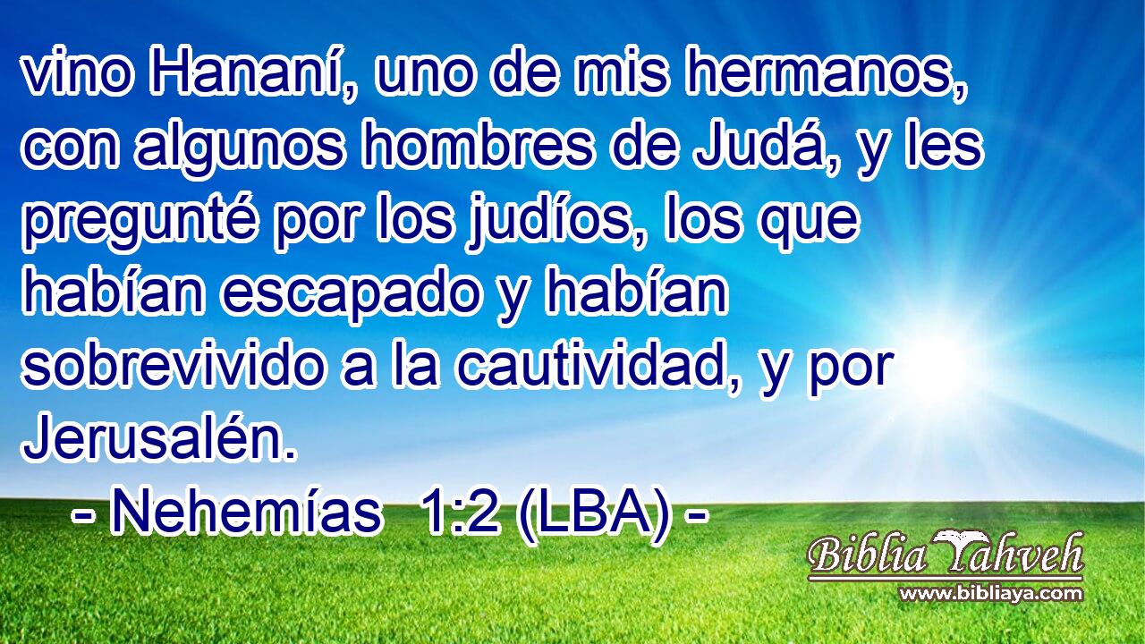 vino Hananí, uno de mis hermanos, con algunos hombres de Judá, y les pregunté por los judíos, los que habían escapado y habían sobrevivido a la cautividad, y por Jerusalén.