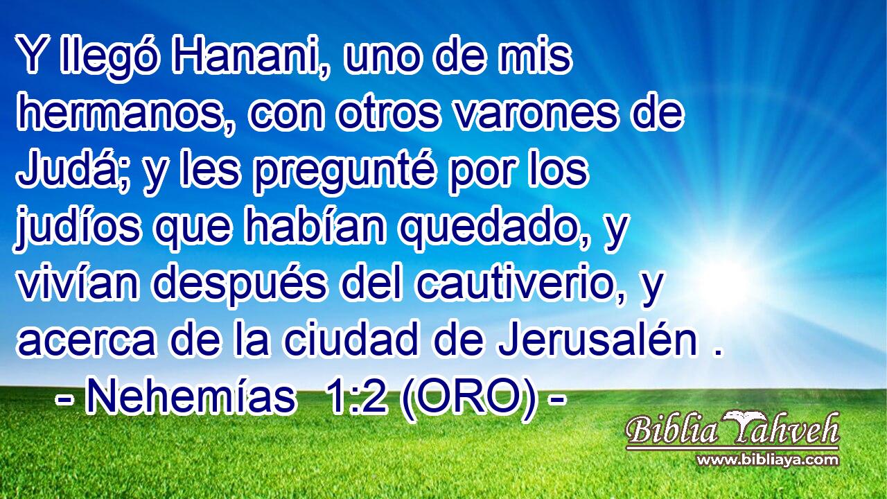  Y llegó Hanani, uno de mis hermanos, con otros varones de Judá; y les pregunté por los judíos que habían quedado, y vivían después del cautiverio, y acerca de la ciudad de Jerusalén . 