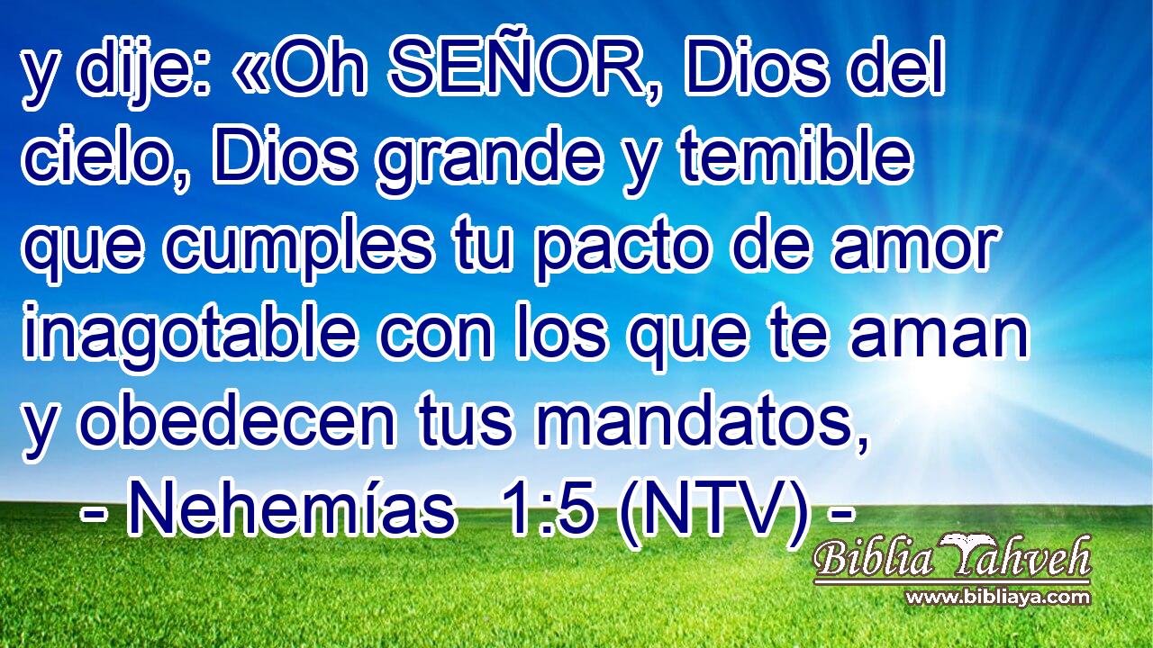y dije: «Oh SEÑOR, Dios del cielo, Dios grande y temible que cumples tu pacto de amor inagotable con los que te aman y obedecen tus mandatos,