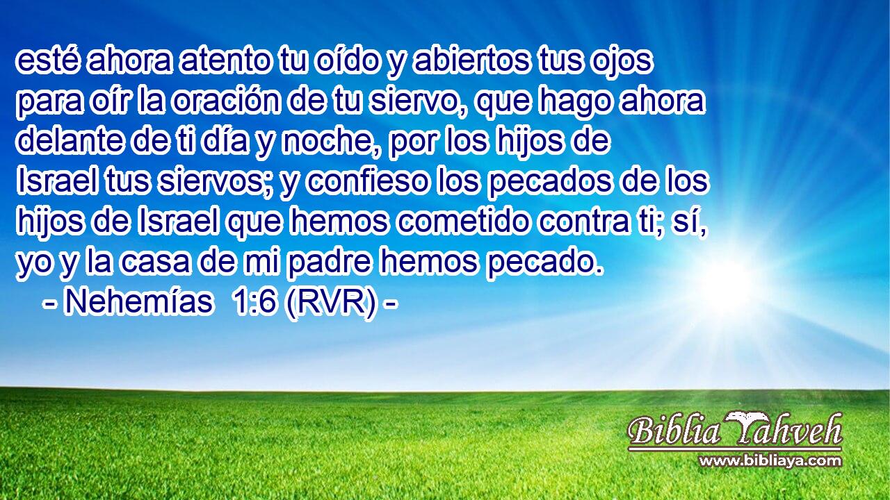 esté ahora atento tu oído y abiertos tus ojos para oír la oración de tu siervo, que hago ahora delante de ti día y noche, por los hijos de Israel tus siervos; y confieso los pecados de los hijos de Israel que hemos cometido contra ti; sí, yo y la casa de mi padre hemos pecado.