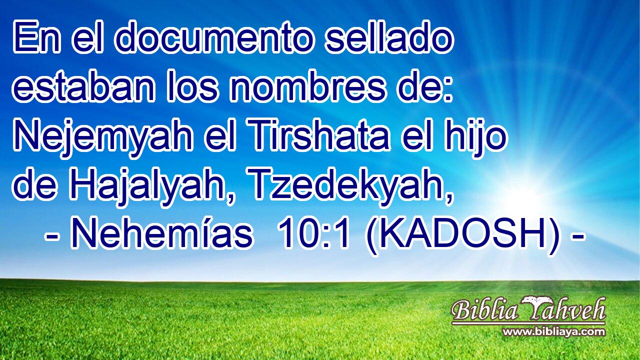  En el documento sellado estaban los nombres de: Nejemyah el Tirshata el hijo de Hajalyah, Tzedekyah, 