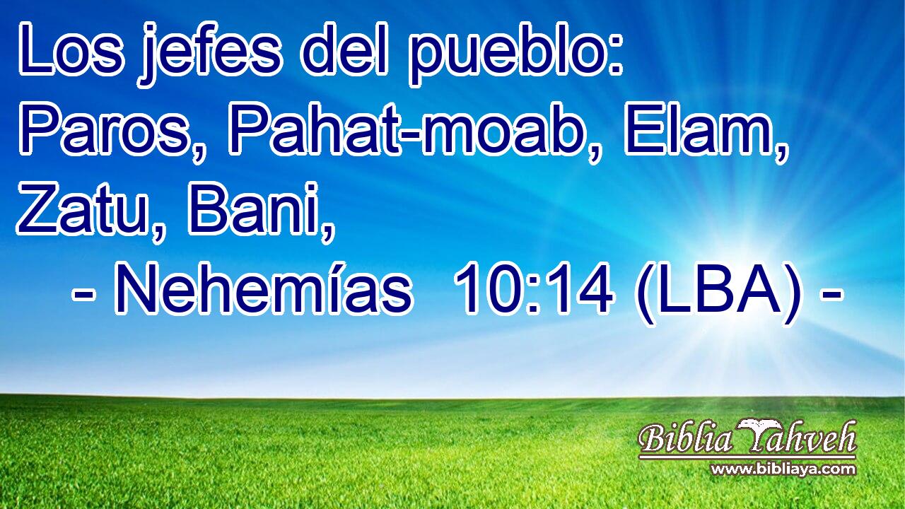Los jefes del pueblo: Paros, Pahat-moab, Elam, Zatu, Bani,