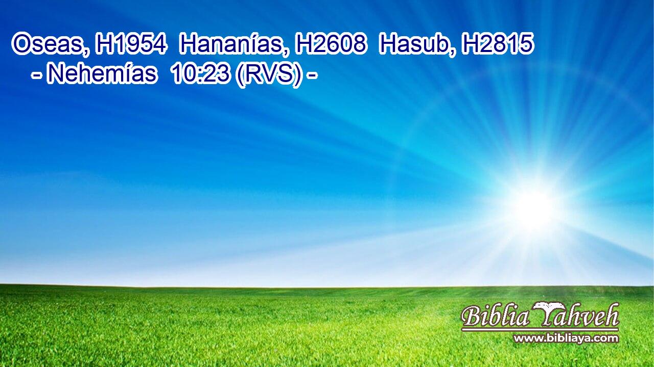 Oseas, H1954  Hananías, H2608  Hasub, H2815  