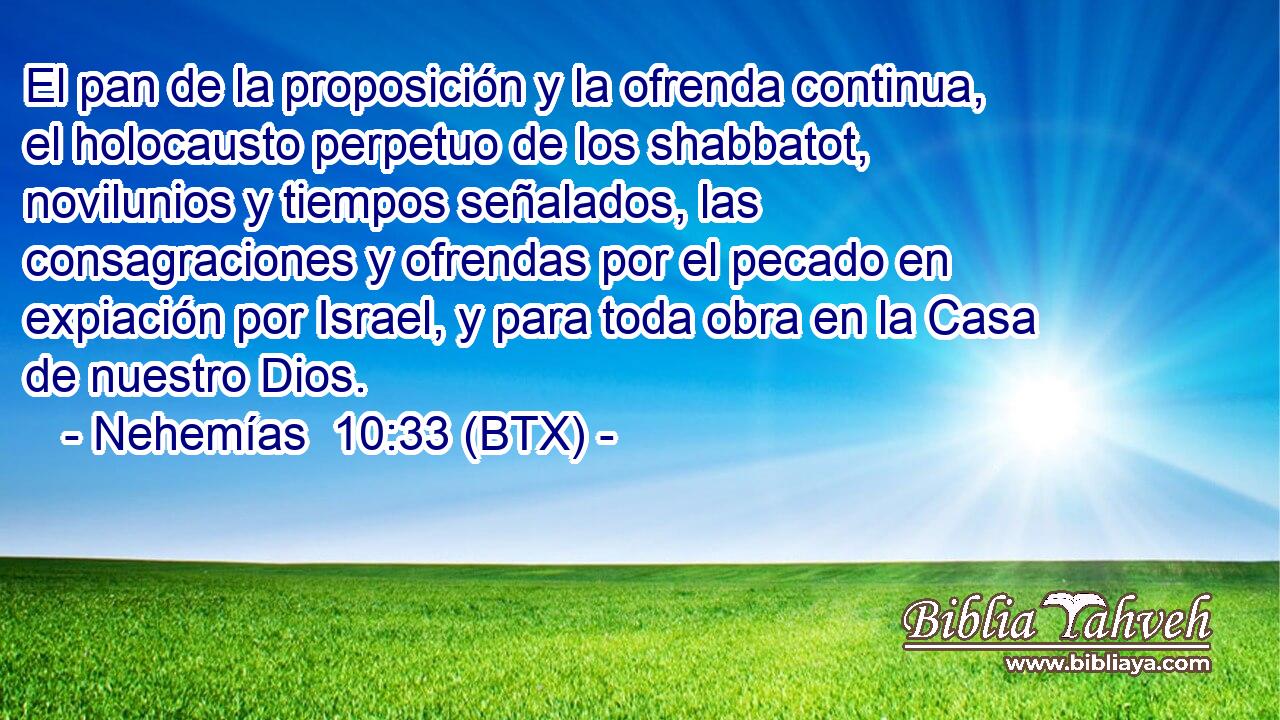 El pan de la proposición y la ofrenda continua, el holocausto perpetuo de los shabbatot, novilunios y tiempos señalados, las consagraciones y ofrendas por el pecado en expiación por Israel, y para toda obra en la Casa de nuestro Dios.