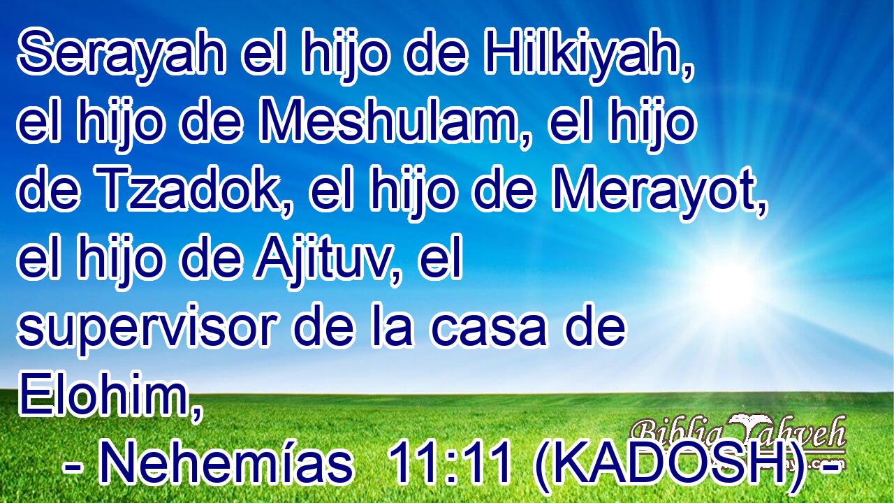  Serayah el hijo de Hilkiyah, el hijo de Meshulam, el hijo de Tzadok, el hijo de Merayot, el hijo de Ajituv, el supervisor de la casa de Elohim, 