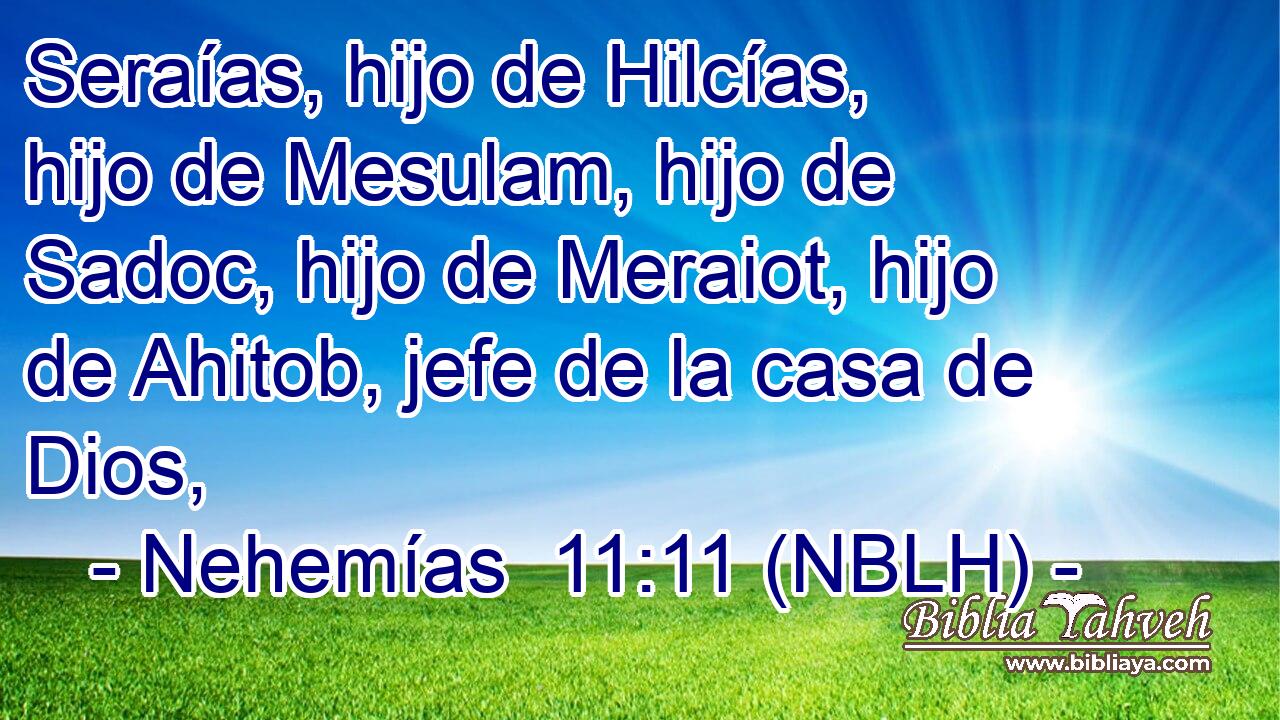 Seraías, hijo de Hilcías, hijo de Mesulam, hijo de Sadoc, hijo de Meraiot, hijo de Ahitob, jefe de la casa de Dios, 