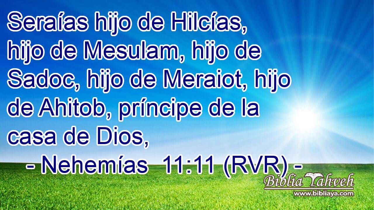 Seraías hijo de Hilcías, hijo de Mesulam, hijo de Sadoc, hijo de Meraiot, hijo de Ahitob, príncipe de la casa de Dios,