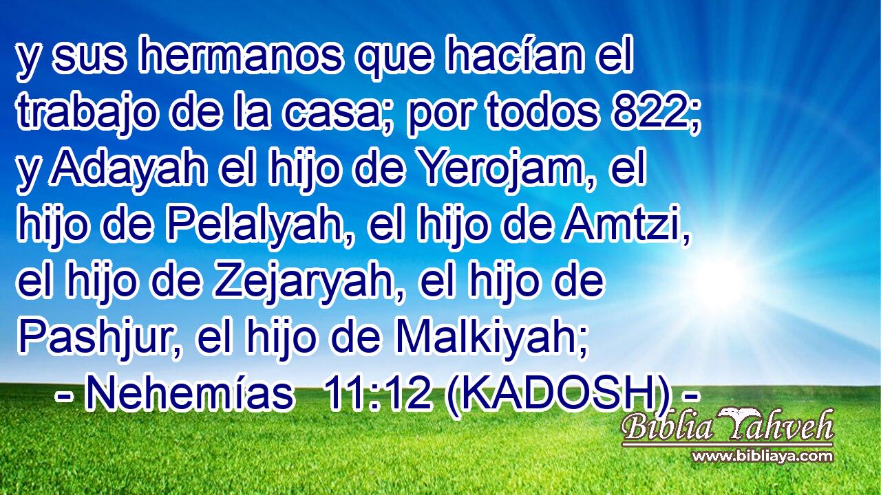  y sus hermanos que hacían el trabajo de la casa; por todos 822; y Adayah el hijo de Yerojam, el hijo de Pelalyah, el hijo de Amtzi, el hijo de Zejaryah, el hijo de Pashjur, el hijo de Malkiyah; 