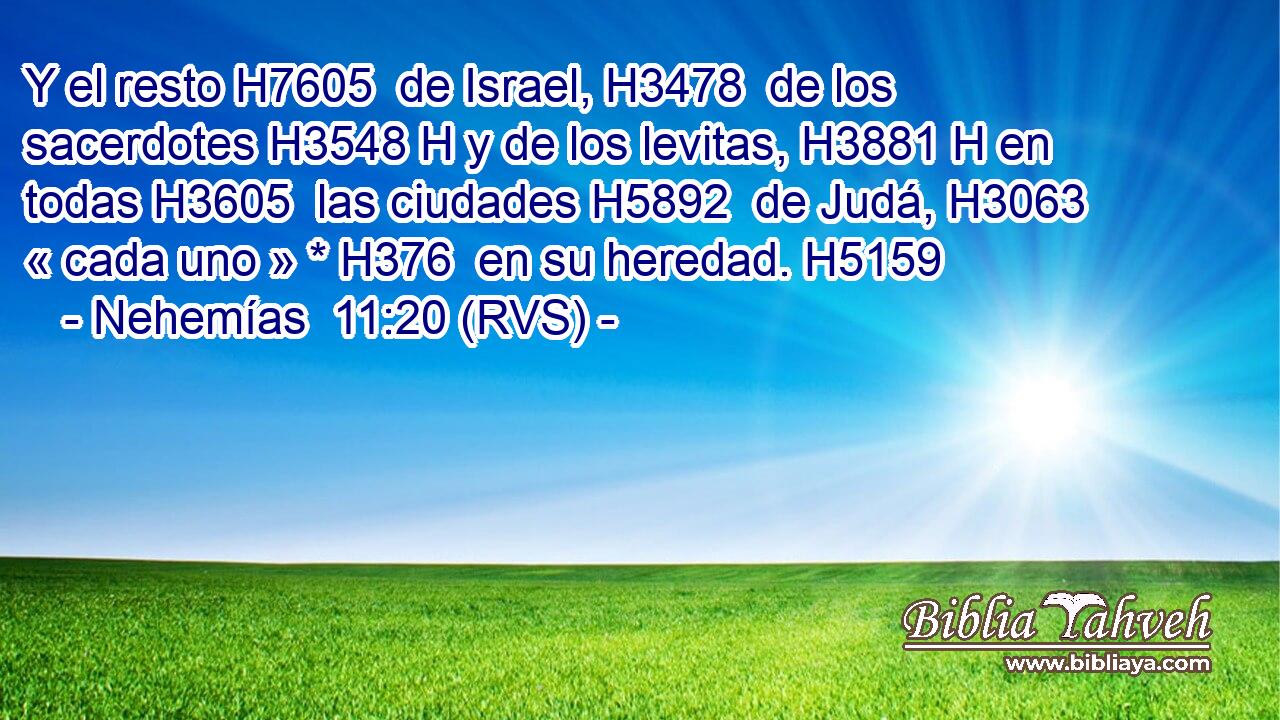Y el resto H7605  de Israel, H3478  de los sacerdotes H3548 H y de los levitas, H3881 H en todas H3605  las ciudades H5892  de Judá, H3063  « cada uno » * H376  en su heredad. H5159  