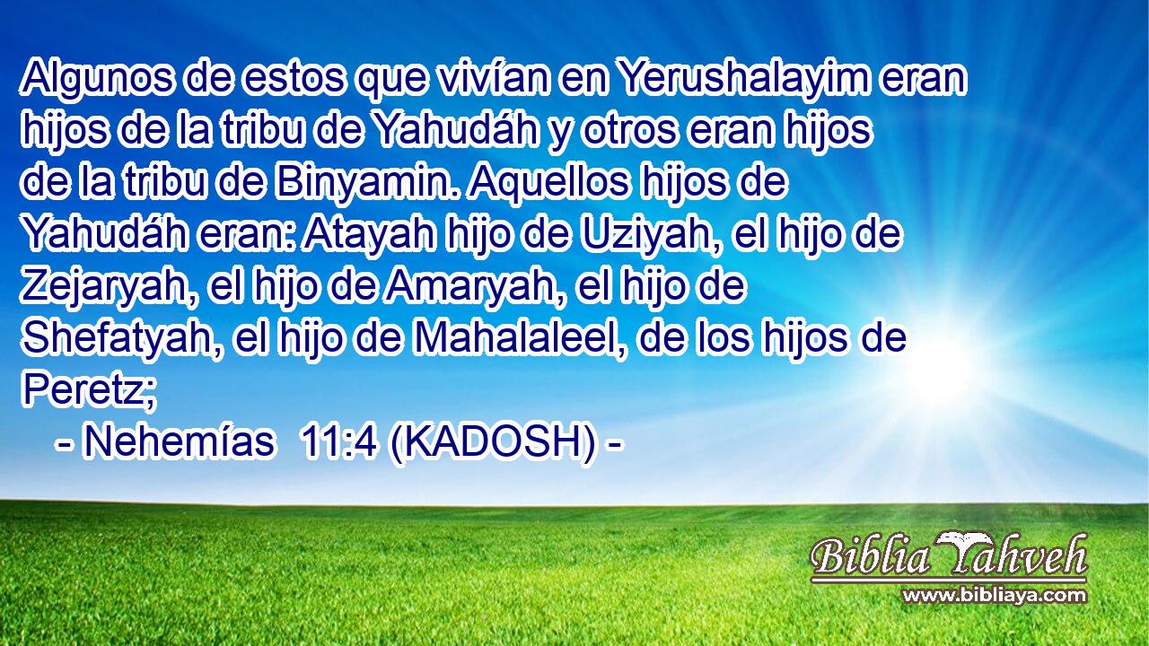  Algunos de estos que vivían en Yerushalayim eran hijos de la tribu de Yahudáh y otros eran hijos de la tribu de Binyamin. Aquellos hijos de Yahudáh eran: Atayah hijo de Uziyah, el hijo de Zejaryah, el hijo de Amaryah, el hijo de Shefatyah, el hijo de Mahalaleel, de los hijos de Peretz; 