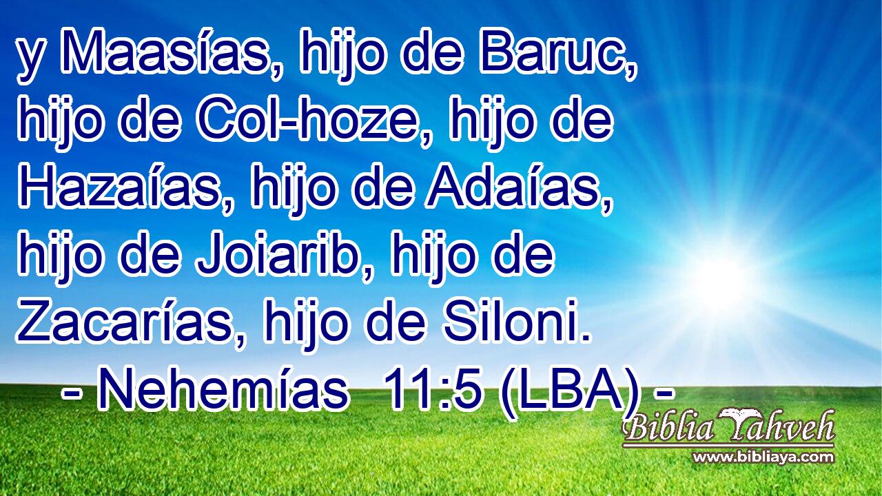 y Maasías, hijo de Baruc, hijo de Col-hoze, hijo de Hazaías, hijo de Adaías, hijo de Joiarib, hijo de Zacarías, hijo de Siloni.