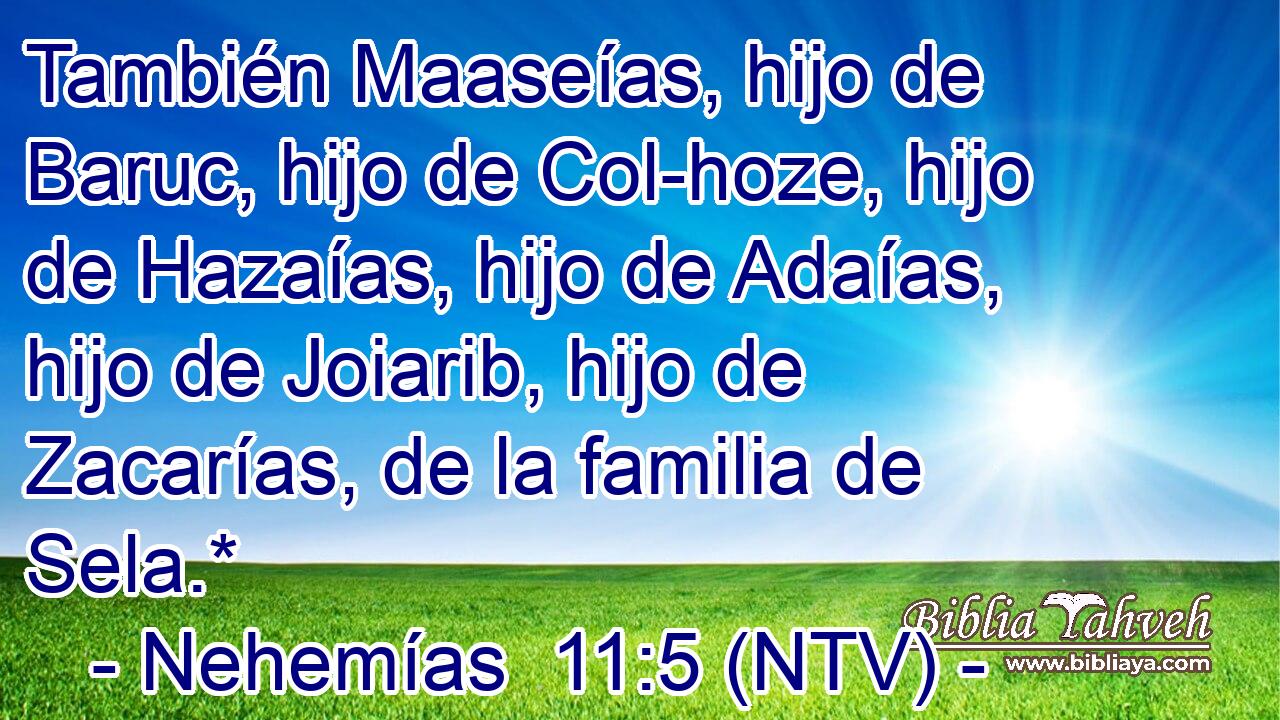 También Maaseías, hijo de Baruc, hijo de Col-hoze, hijo de Hazaías, hijo de Adaías, hijo de Joiarib, hijo de Zacarías, de la familia de Sela.*