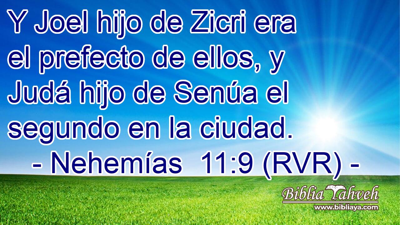 Y Joel hijo de Zicri era el prefecto de ellos, y Judá hijo de Senúa el segundo en la ciudad.