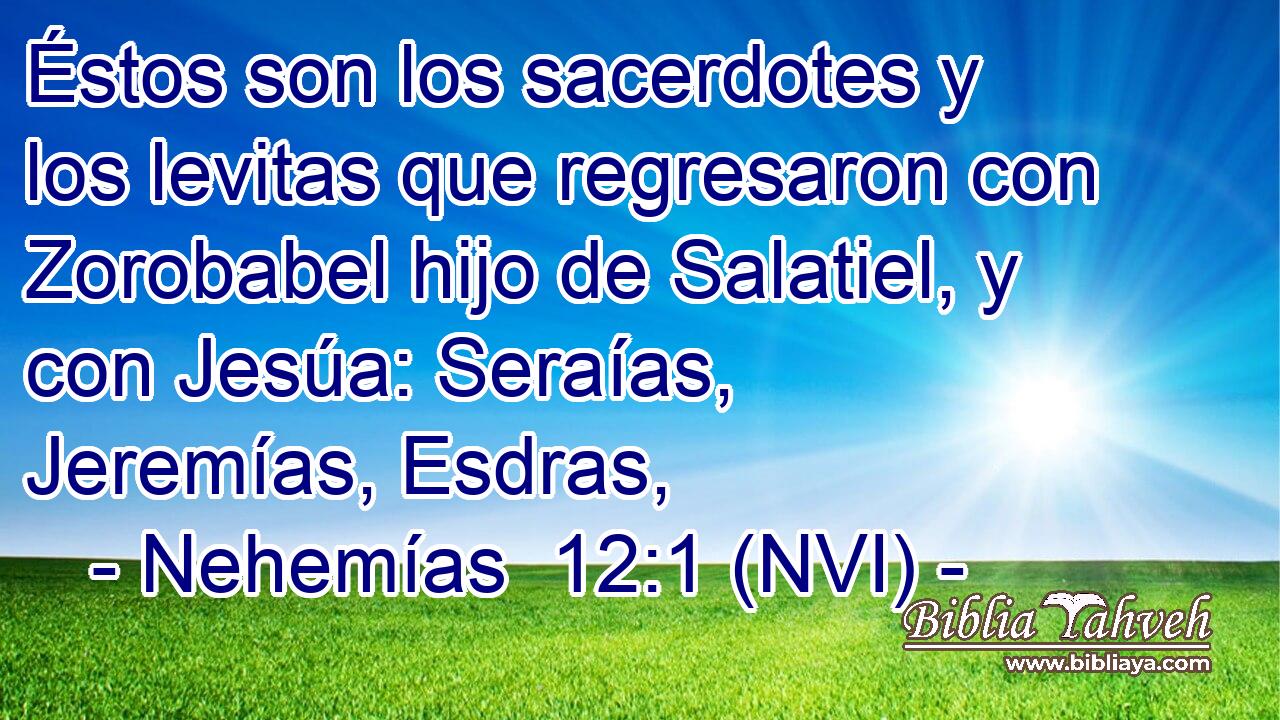  Éstos son los sacerdotes y los levitas que regresaron con Zorobabel hijo de Salatiel, y con Jesúa: Seraías, Jeremías, Esdras, 