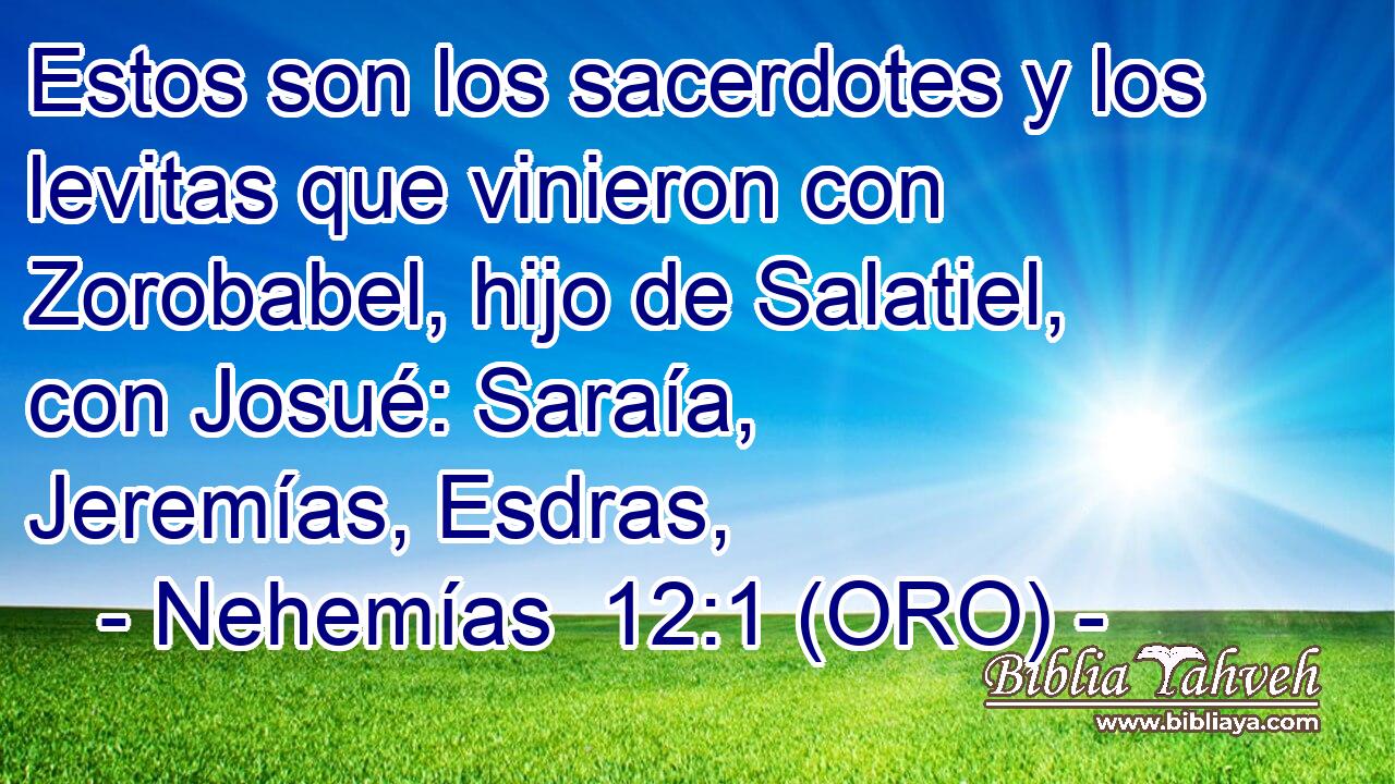  Estos son los sacerdotes y los levitas que vinieron con Zorobabel, hijo de Salatiel, con Josué: Saraía, Jeremías, Esdras, 