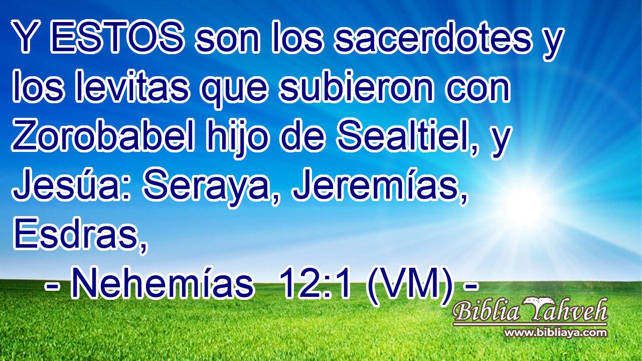  Y ESTOS son los sacerdotes y los levitas que subieron con Zorobabel hijo de Sealtiel, y Jesúa: Seraya, Jeremías, Esdras, 