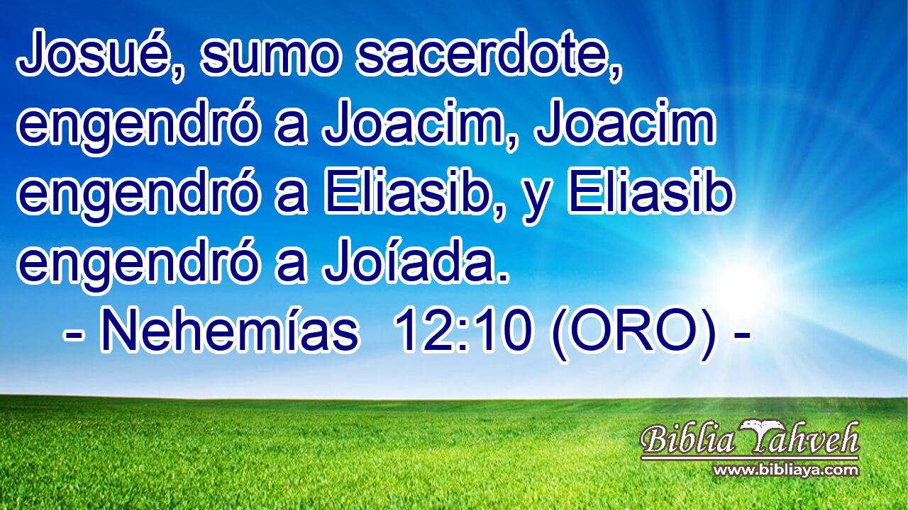  Josué, sumo sacerdote, engendró a Joacim, Joacim engendró a Eliasib, y Eliasib engendró a Joíada. 