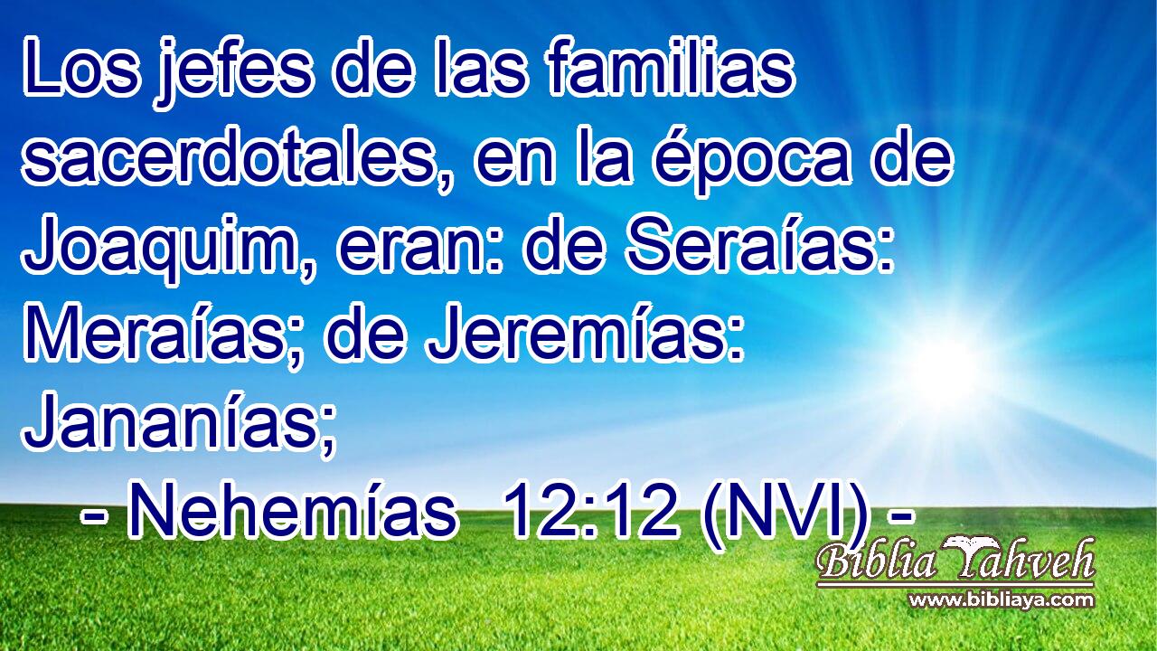  Los jefes de las familias sacerdotales, en la época de Joaquim, eran: de Seraías: Meraías; de Jeremías: Jananías; 