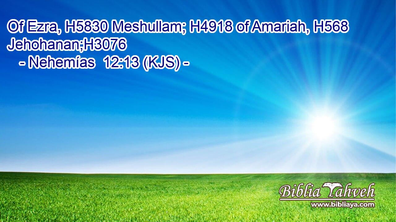 Of Ezra, H5830 Meshullam; H4918 of Amariah, H568 Jehohanan;H3076