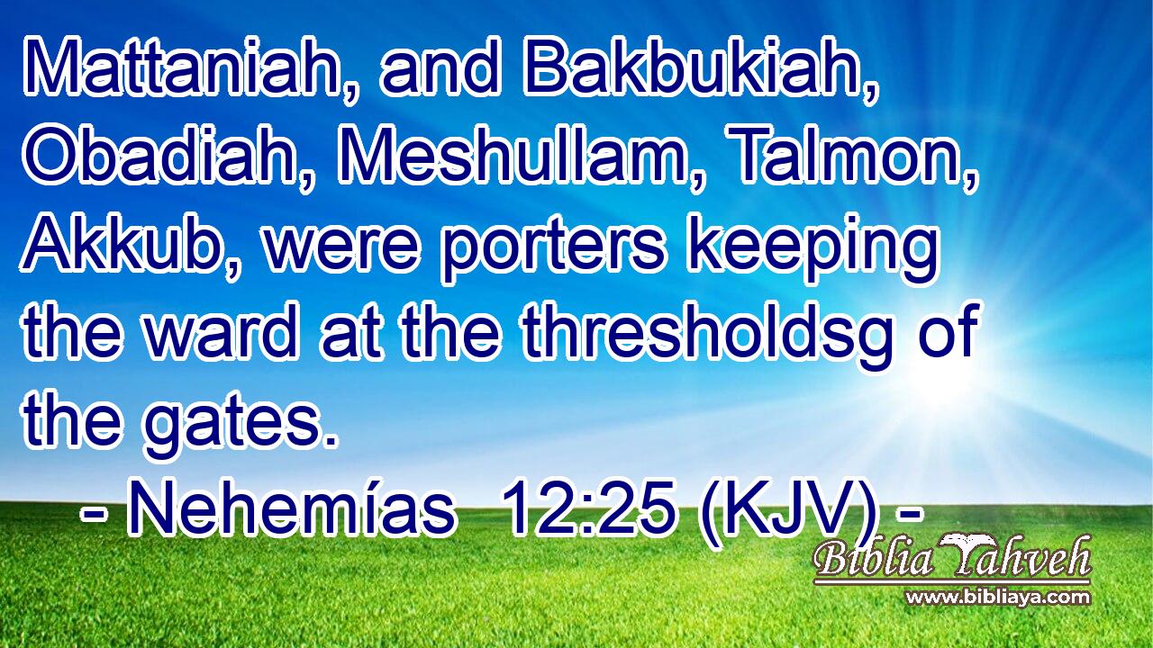 Mattaniah, and Bakbukiah, Obadiah, Meshullam, Talmon, Akkub, were porters keeping the ward at the thresholdsg of the gates.