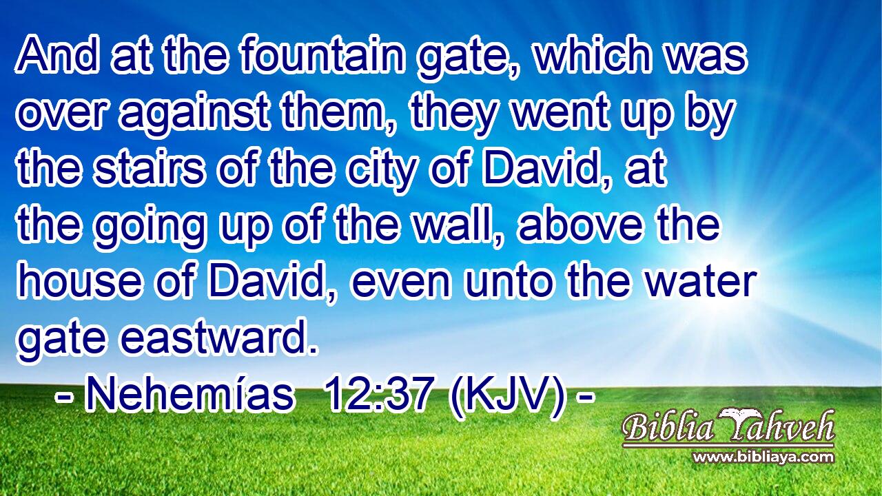 And at the fountain gate, which was over against them, they went up by the stairs of the city of David, at the going up of the wall, above the house of David, even unto the water gate eastward.
