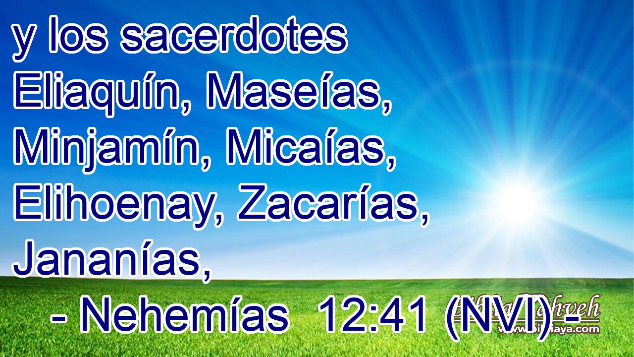  y los sacerdotes Eliaquín, Maseías, Minjamín, Micaías, Elihoenay, Zacarías, Jananías, 