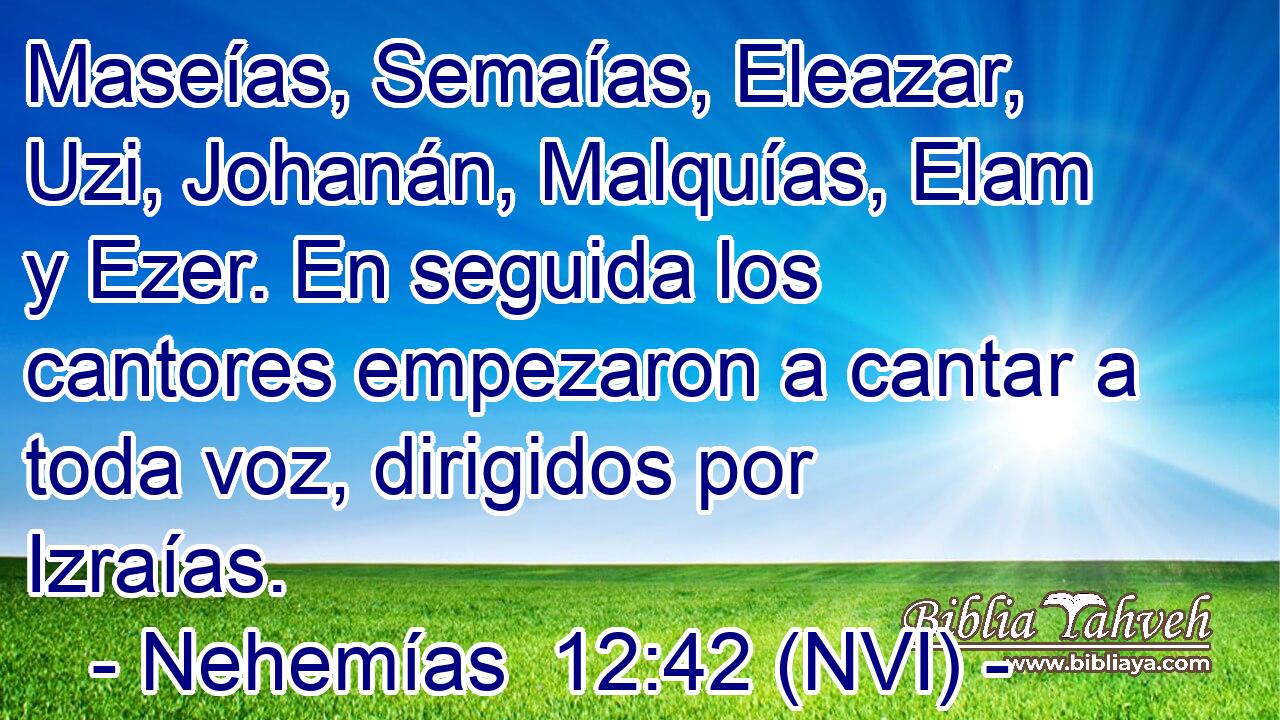  Maseías, Semaías, Eleazar, Uzi, Johanán, Malquías, Elam y Ezer. En seguida los cantores empezaron a cantar a toda voz, dirigidos por Izraías. 