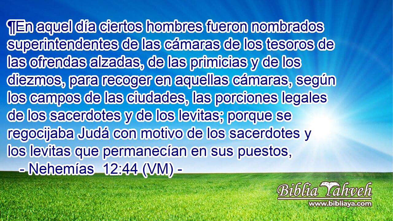  ¶En aquel día ciertos hombres fueron nombrados superintendentes de las cámaras de los tesoros de las ofrendas alzadas, de las primicias y de los diezmos, para recoger en aquellas cámaras, según los campos de las ciudades, las porciones legales de los sacerdotes y de los levitas; porque se regocijaba Judá con motivo de los sacerdotes y los levitas que permanecían en sus puestos, 