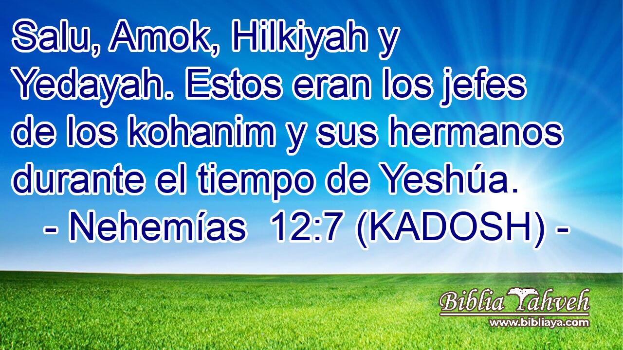  Salu, Amok, Hilkiyah y Yedayah. Estos eran los jefes de los kohanim y sus hermanos durante el tiempo de Yeshúa. 