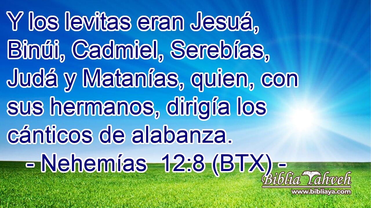 Y los levitas eran Jesuá, Binúi, Cadmiel, Serebías, Judá y Matanías, quien, con sus hermanos, dirigía los cánticos de alabanza.