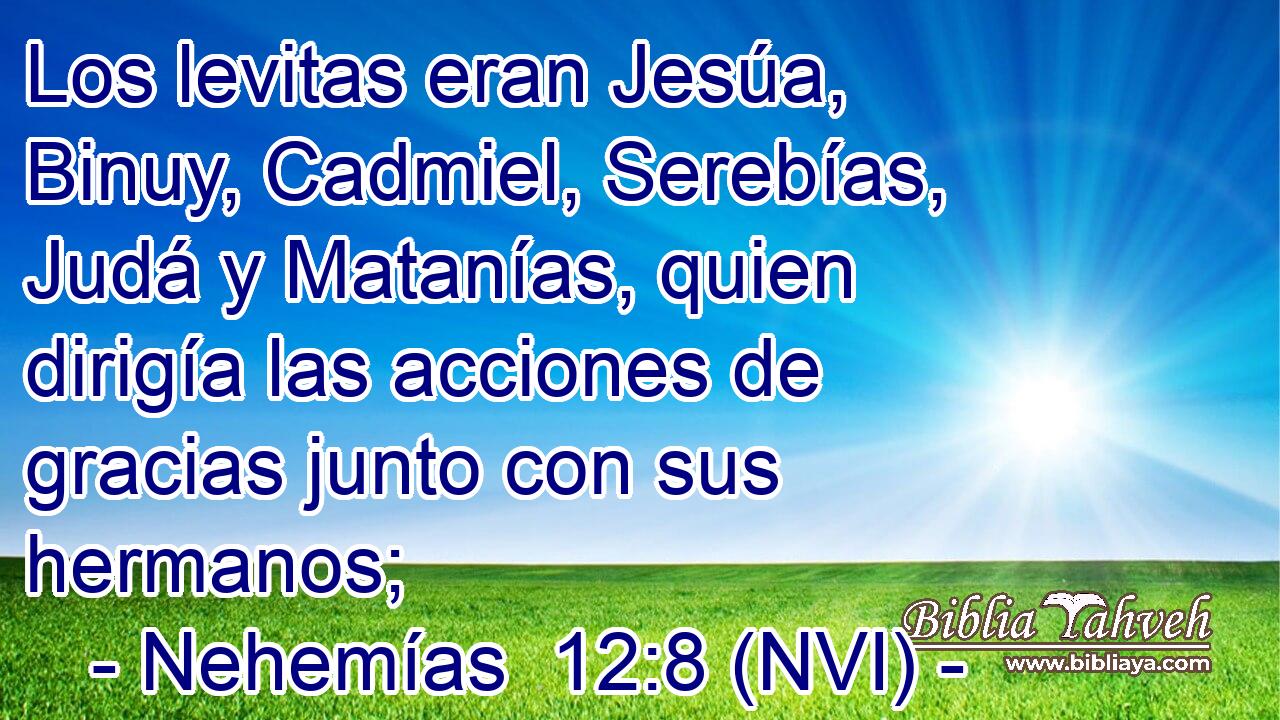  Los levitas eran Jesúa, Binuy, Cadmiel, Serebías, Judá y Matanías, quien dirigía las acciones de gracias junto con sus hermanos; 