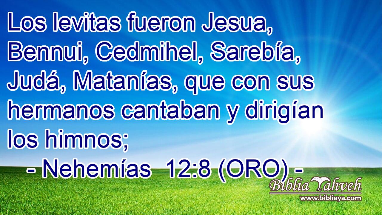  Los levitas fueron Jesua, Bennui, Cedmihel, Sarebía, Judá, Matanías, que con sus hermanos cantaban y dirigían los himnos; 