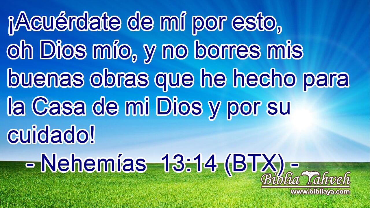 ¡Acuérdate de mí por esto, oh Dios mío, y no borres mis buenas obras que he hecho para la Casa de mi Dios y por su cuidado!