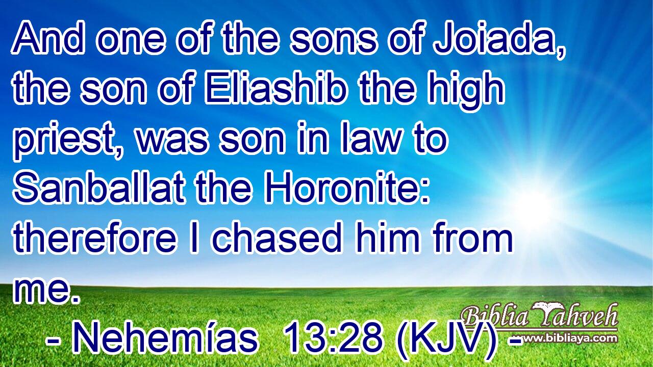 And one of the sons of Joiada, the son of Eliashib the high priest, was son in law to Sanballat the Horonite: therefore I chased him from me.
