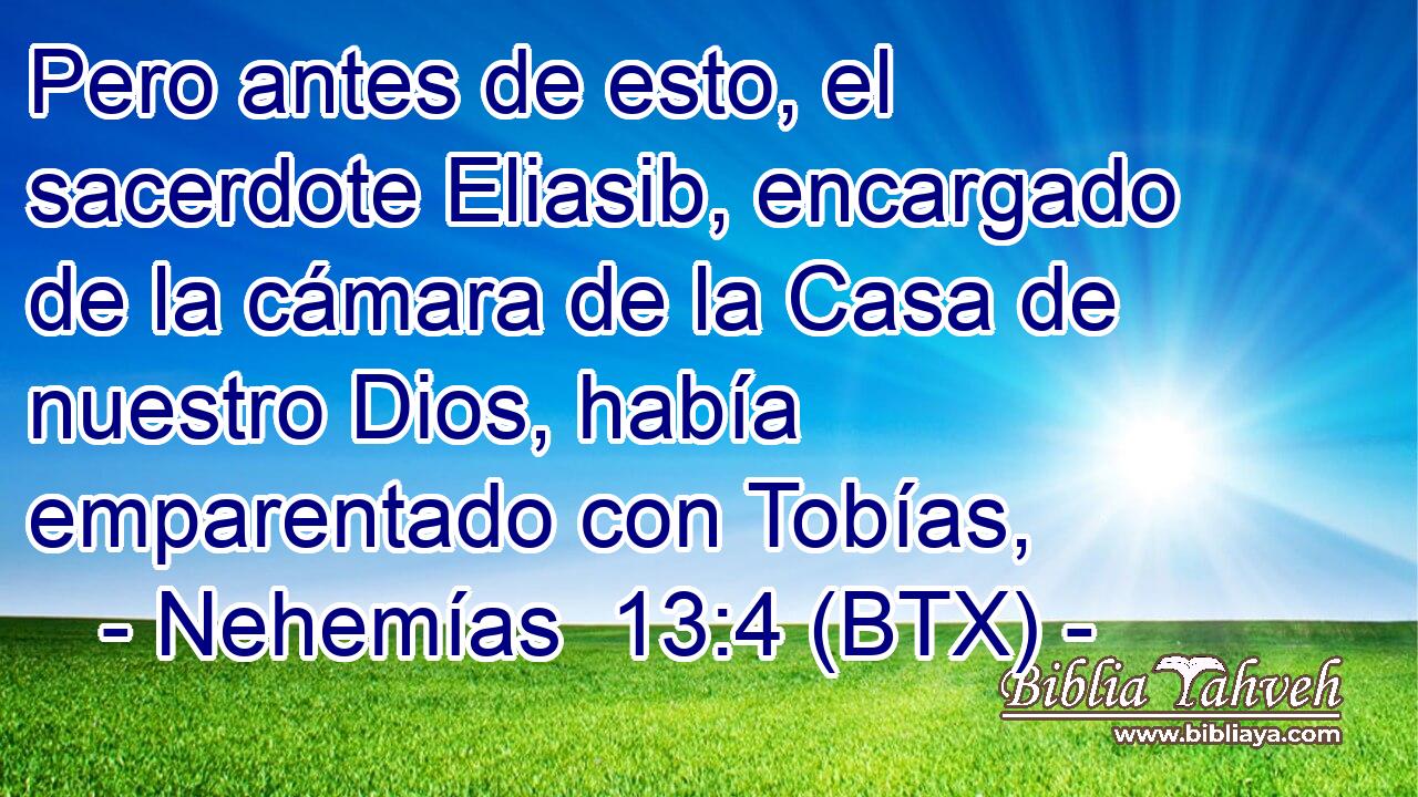 Pero antes de esto, el sacerdote Eliasib, encargado de la cámara de la Casa de nuestro Dios, había emparentado con Tobías,
