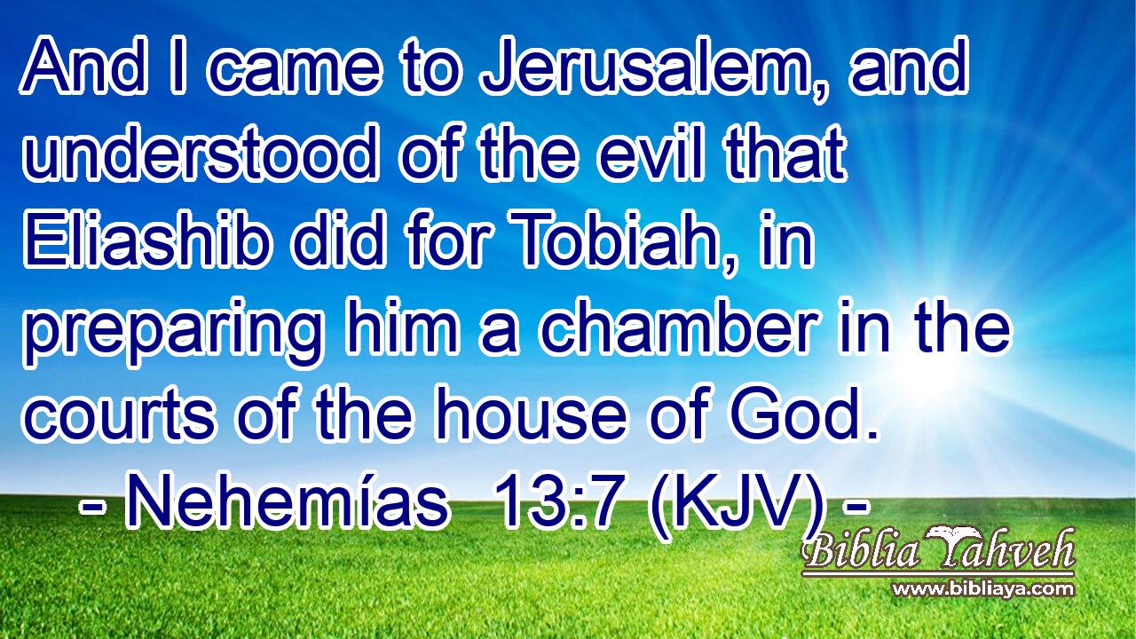And I came to Jerusalem, and understood of the evil that Eliashib did for Tobiah, in preparing him a chamber in the courts of the house of God.