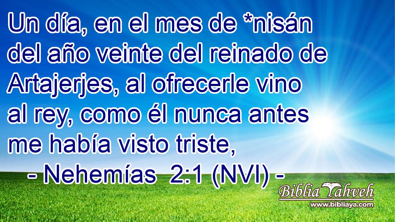  Un día, en el mes de *nisán del año veinte del reinado de Artajerjes, al ofrecerle vino al rey, como él nunca antes me había visto triste, 