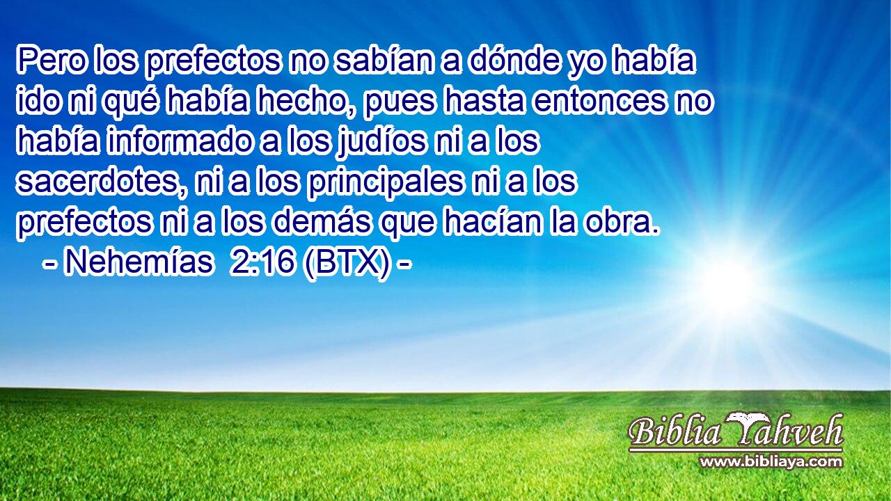 Pero los prefectos no sabían a dónde yo había ido ni qué había hecho, pues hasta entonces no había informado a los judíos ni a los sacerdotes, ni a los principales ni a los prefectos ni a los demás que hacían la obra.