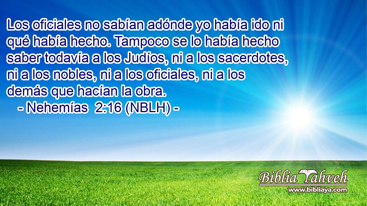  Los oficiales no sabían adónde yo había ido ni qué había hecho. Tampoco se lo había hecho saber todavía a los Judíos, ni a los sacerdotes, ni a los nobles, ni a los oficiales, ni a los demás que hacían la obra. 