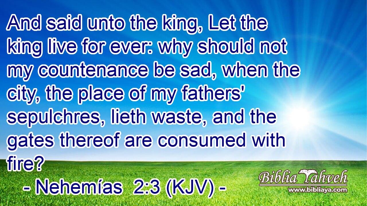 And said unto the king, Let the king live for ever: why should not my countenance be sad, when the city, the place of my fathers' sepulchres, lieth waste, and the gates thereof are consumed with fire?