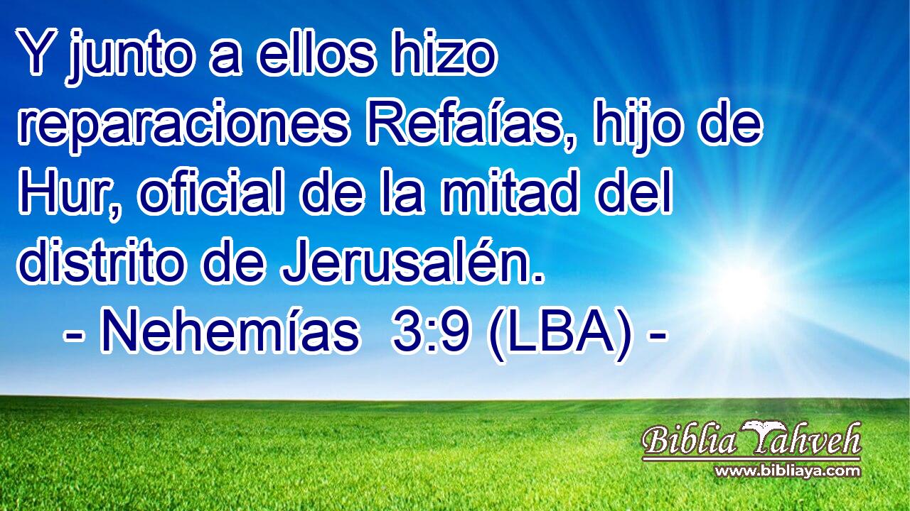 Y junto a ellos hizo reparaciones Refaías, hijo de Hur, oficial de la mitad del distrito de Jerusalén.