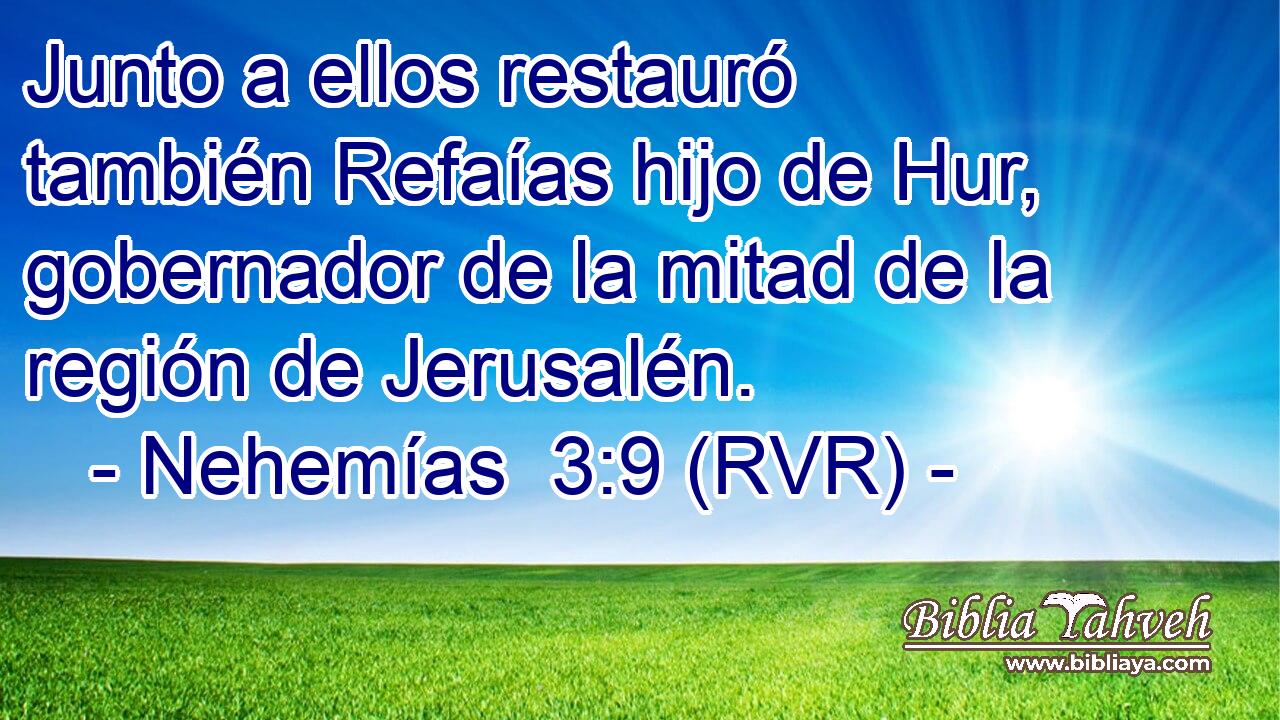 Junto a ellos restauró también Refaías hijo de Hur, gobernador de la mitad de la región de Jerusalén.