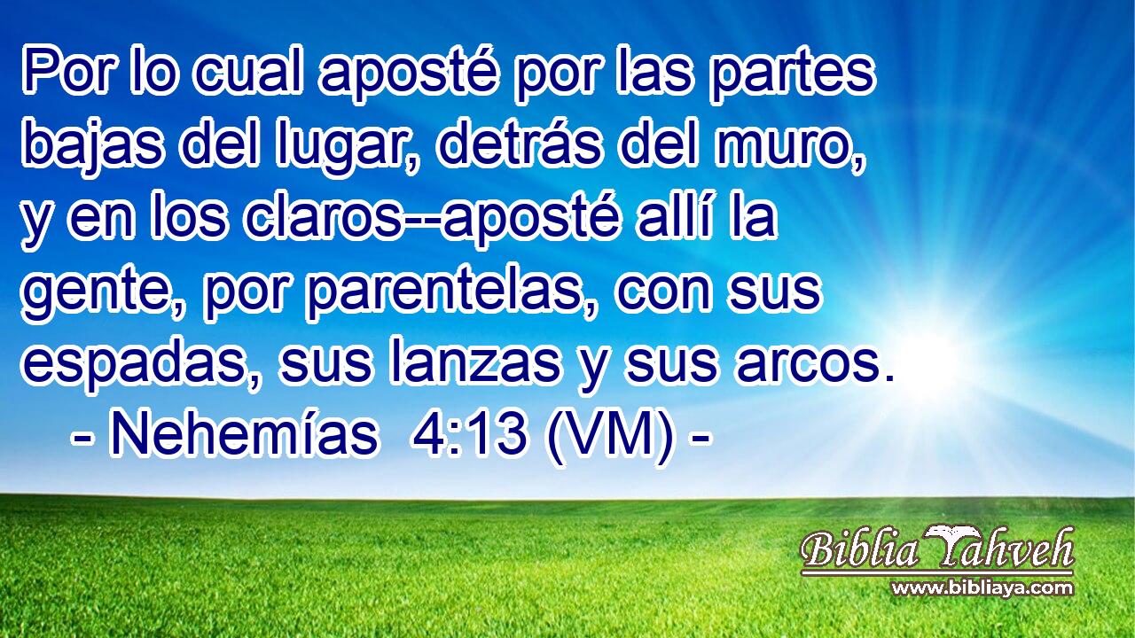  Por lo cual aposté por las partes bajas del lugar, detrás del muro, y en los claros--aposté allí la gente, por parentelas, con sus espadas, sus lanzas y sus arcos. 