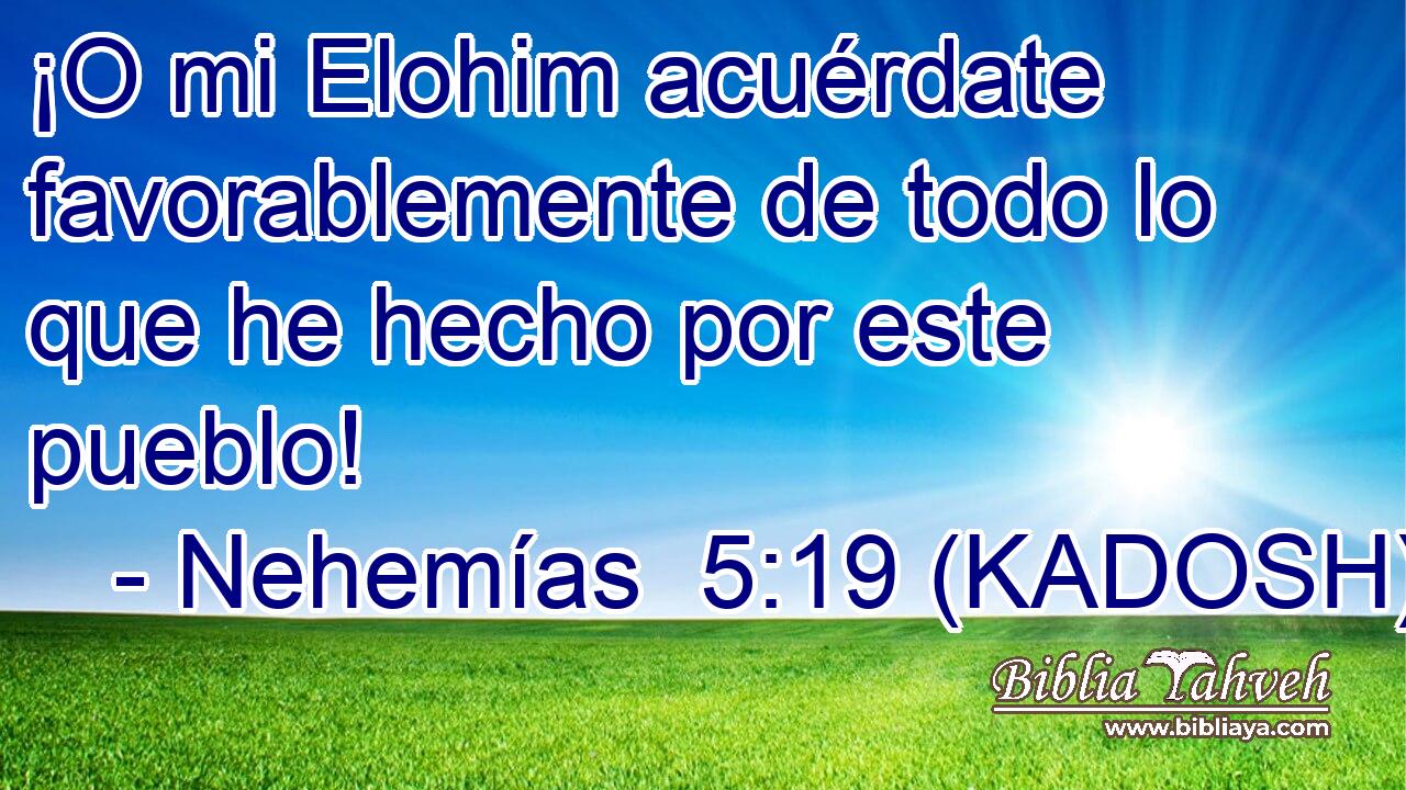  ¡O mi Elohim acuérdate favorablemente de todo lo que he hecho por este pueblo! 