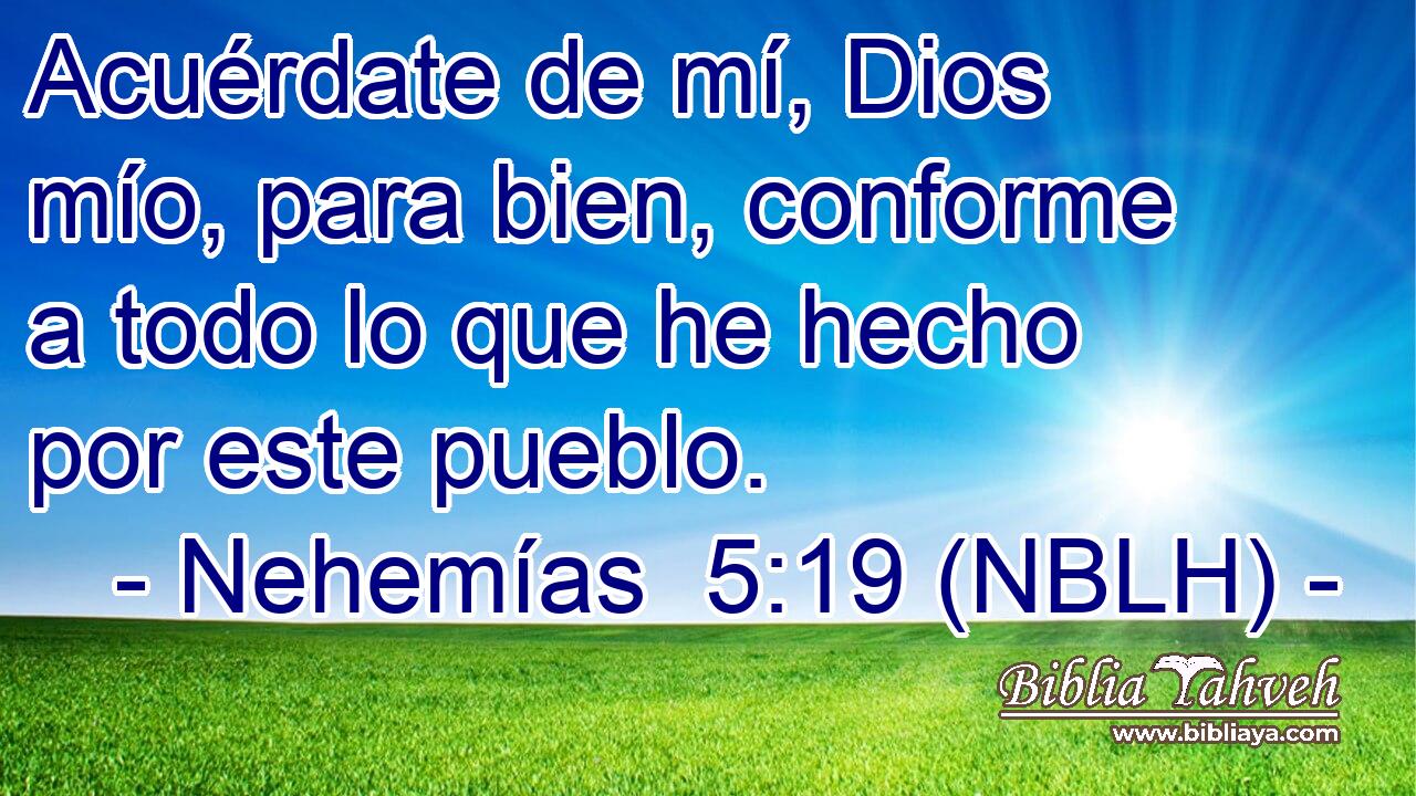  Acuérdate de mí, Dios mío, para bien, conforme a todo lo que he hecho por este pueblo. 